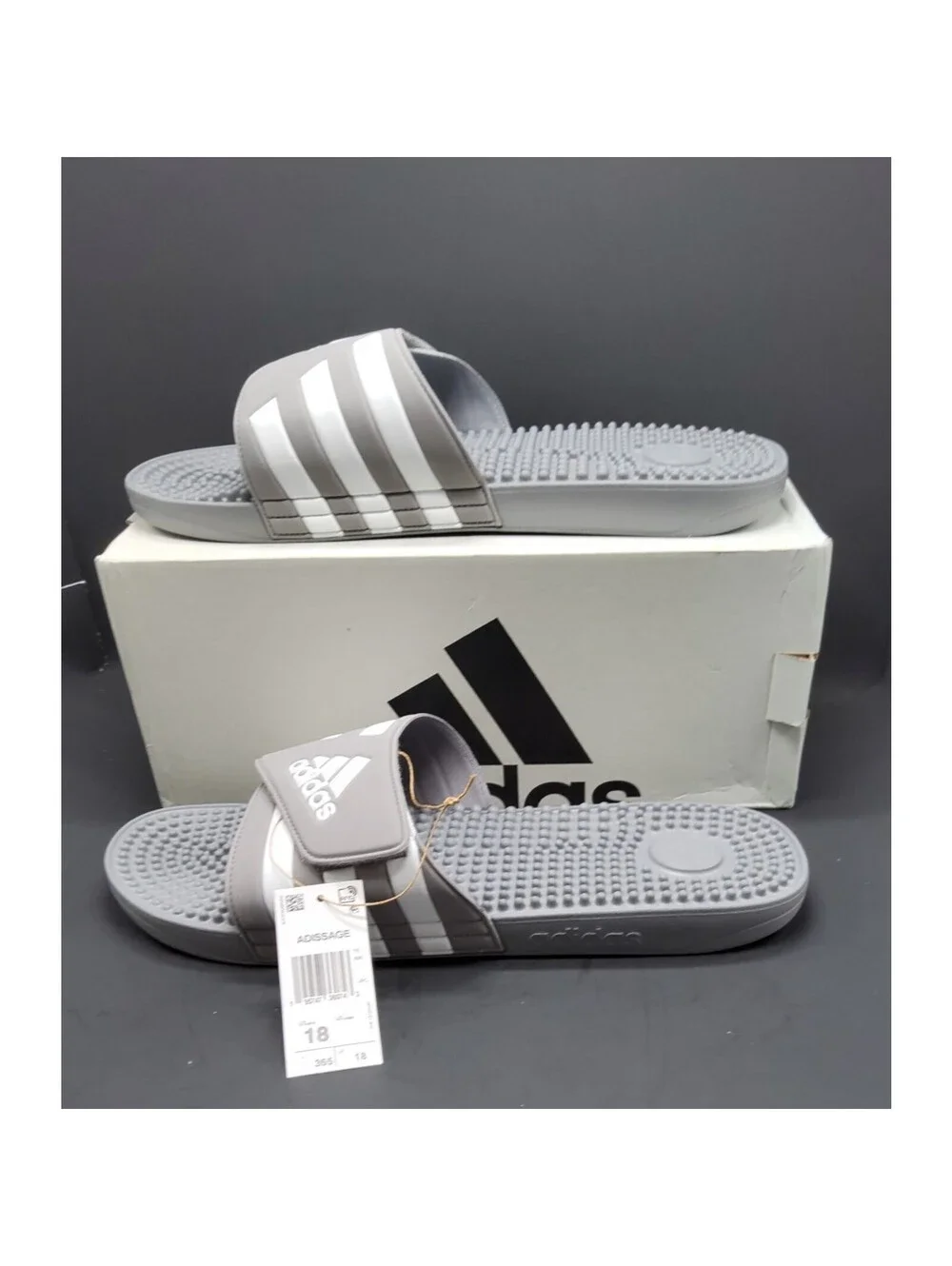 NEW Adidas Men's Adissage Grey Comfort Slip On Slides Sandals Size 18